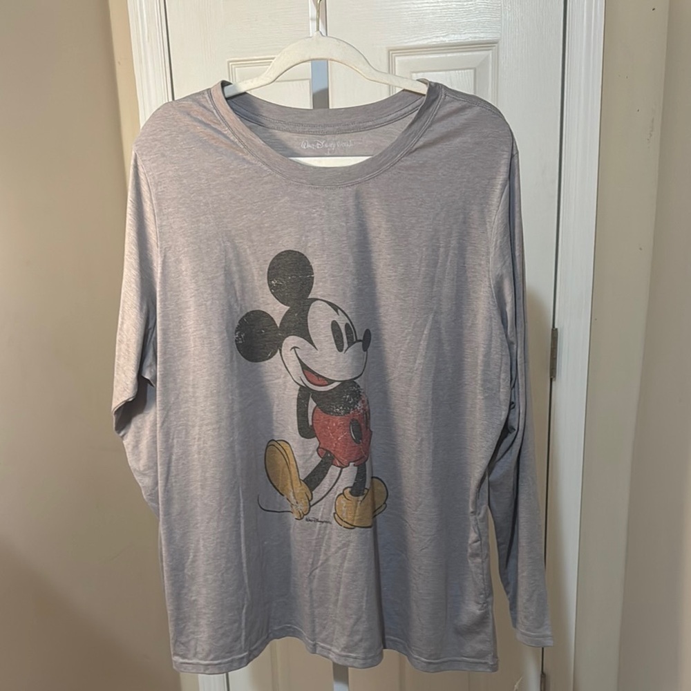 Disney Gray and Black Long Sleeve Mickey Mouse Tee